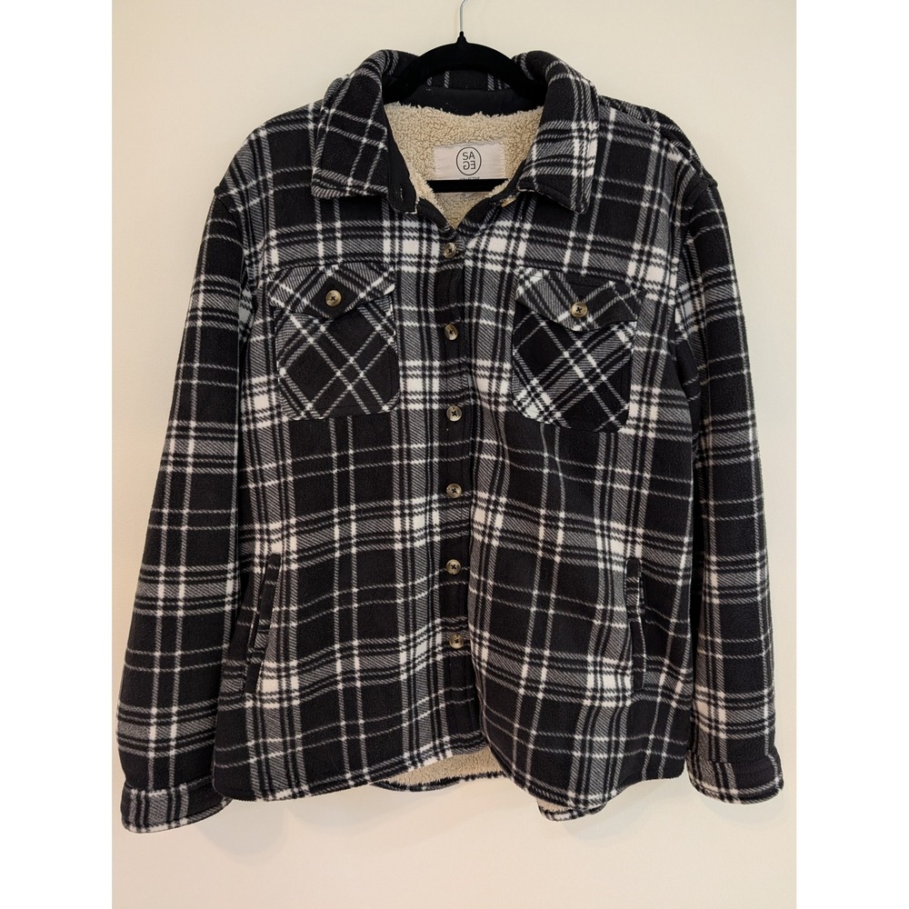 Sage Collective Fleece Shacket Womens XL Sherpa Lined Plaid Flannel Jacket New